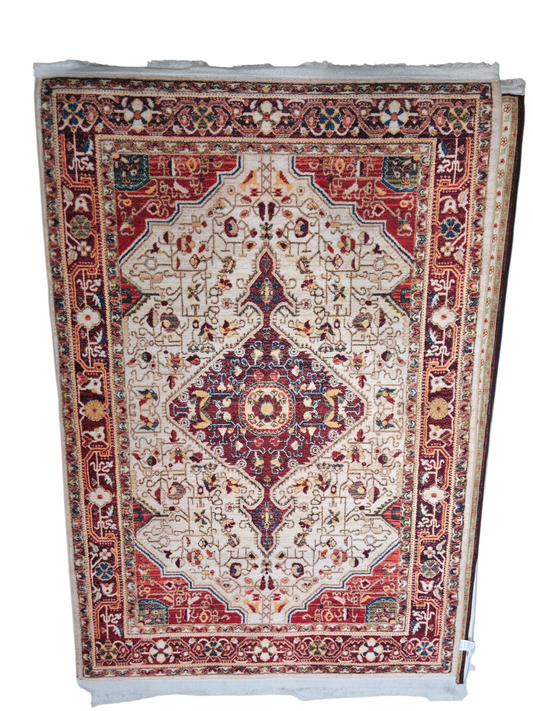 Cream & Rust Red Traditional Geometric Carpet (5x7 Ft) – Soft Fur