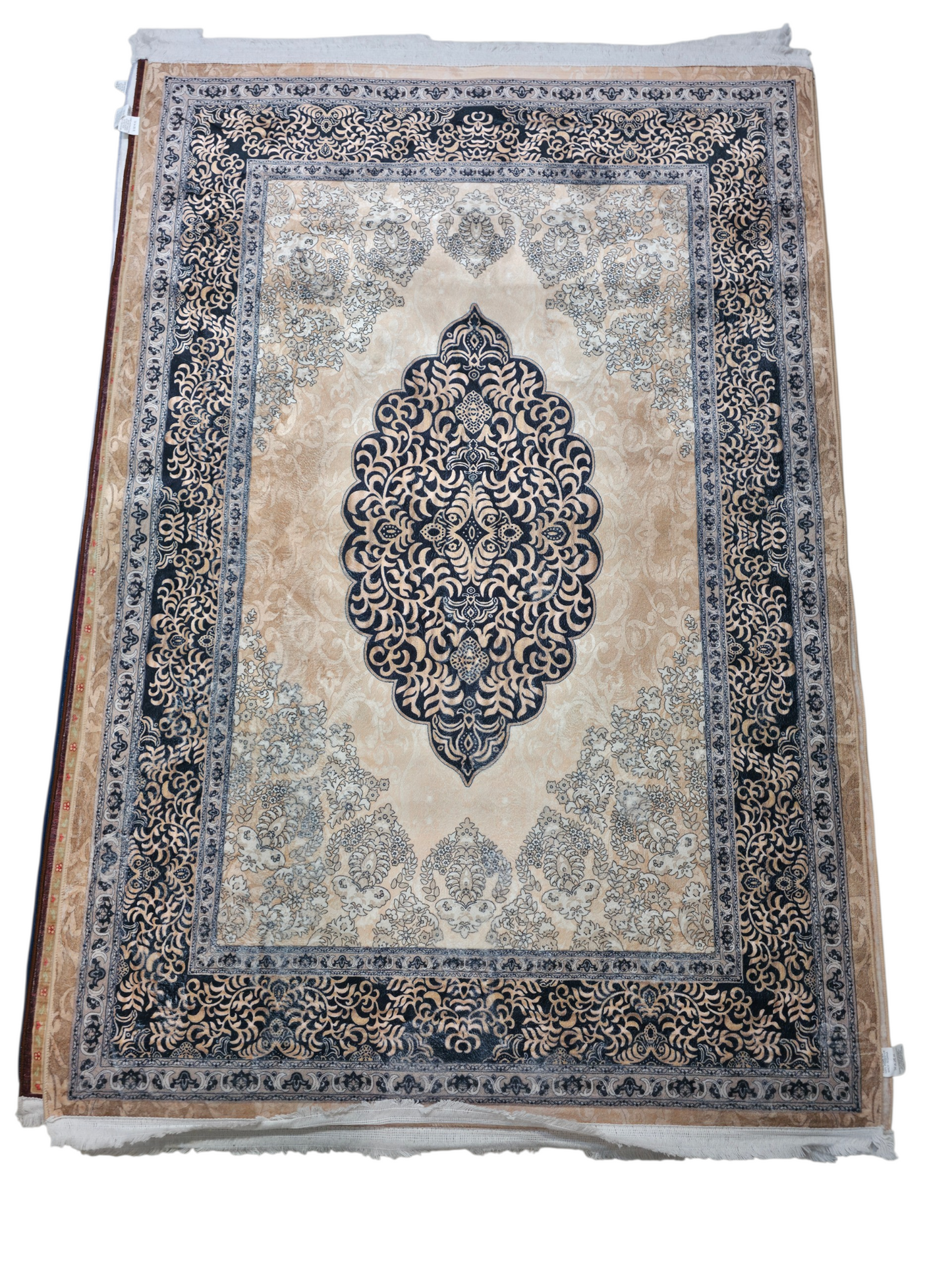 Beige & Navy Blue Medallion Persian Carpet (5x7 Ft) – Anti-Skid