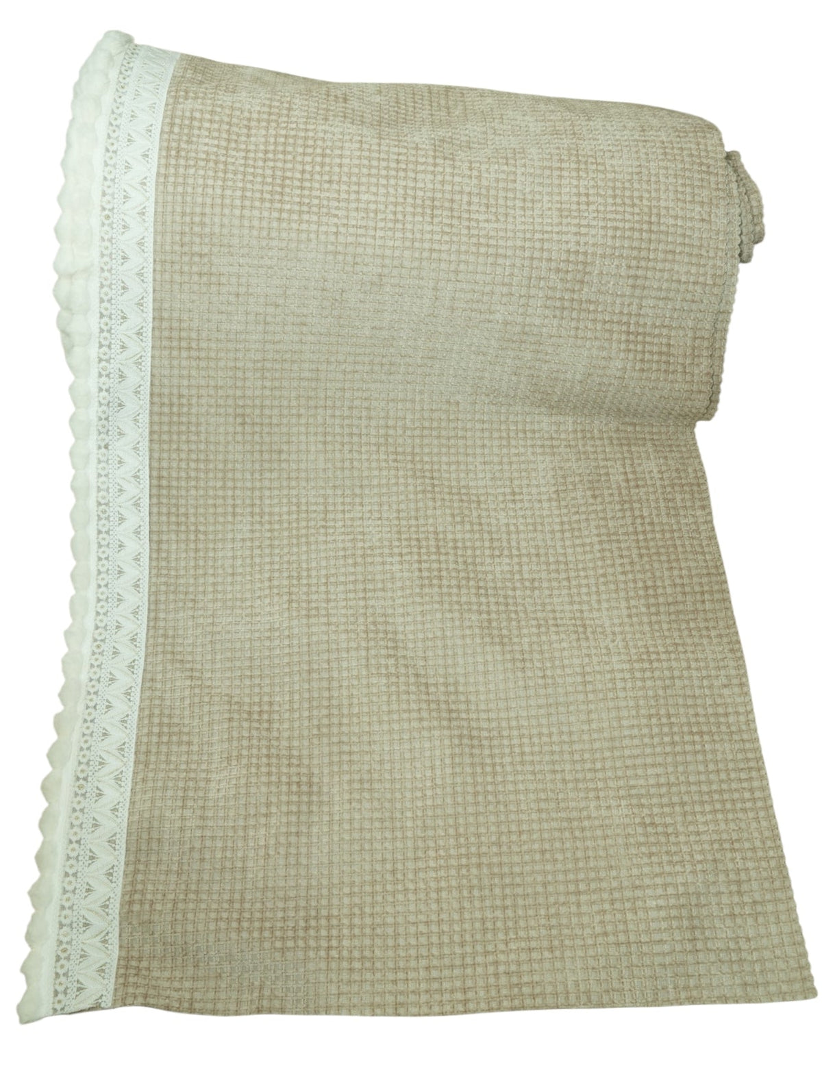 Elegant Beige Waffle Textured Sofa Cover with Floral Lace Border (Beige) 27 inch