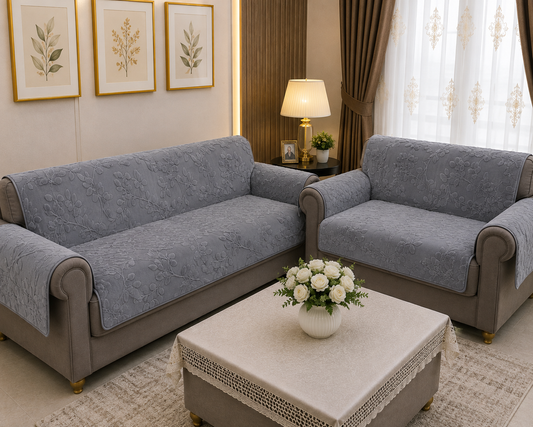 36 Inch Embossed Leaf Pattern Soft Fur Sofa Cover (Grey)