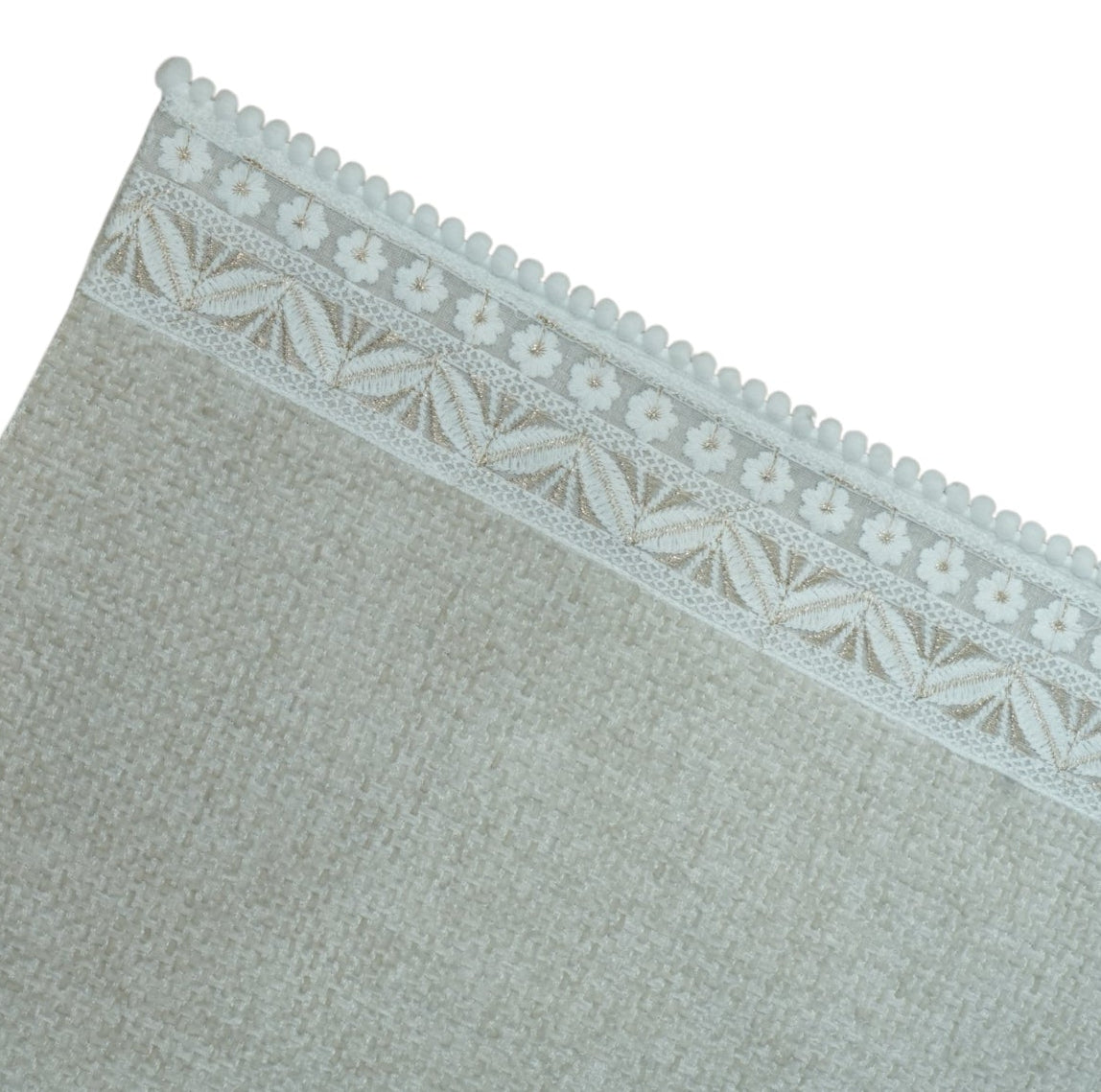 Elegant Beige Textured Sofa Cover with Floral Lace Border (Beige) 27 inch