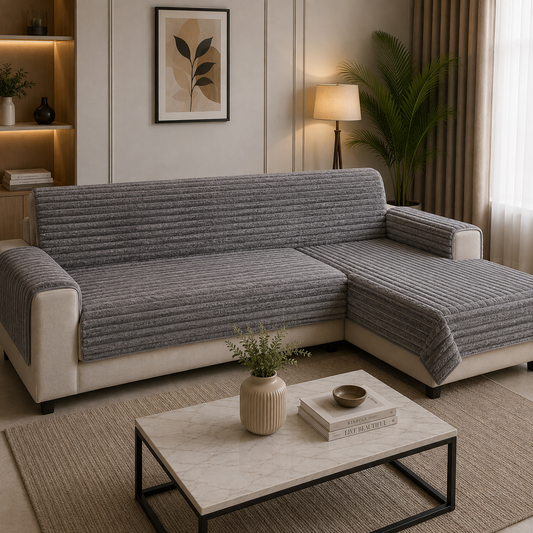Premium Soft Fur Ribbed Anti-Skid Sofa Cover (Graphite Grey) 27 inch