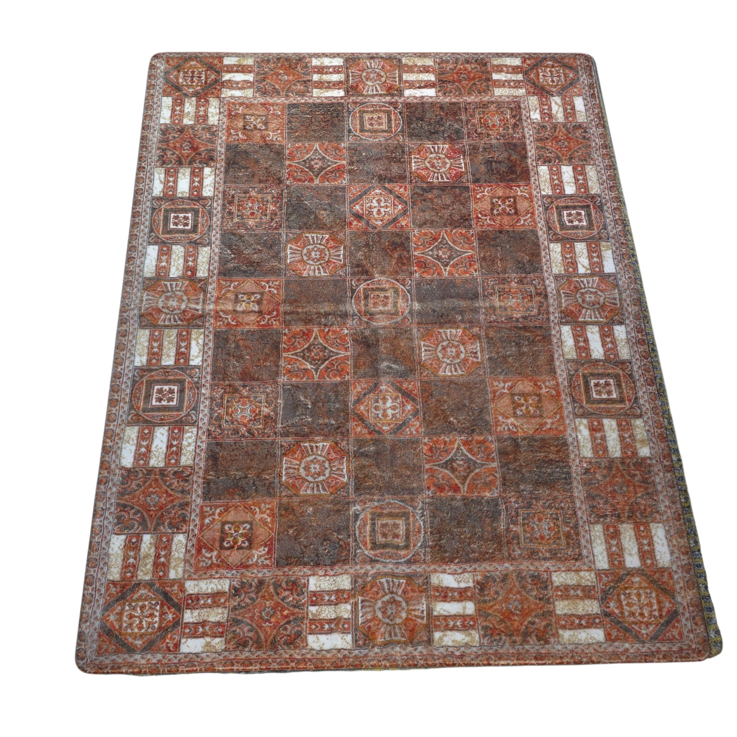 Rust Brown Checkered Carpet (5x7 Ft) – Anti-Skid