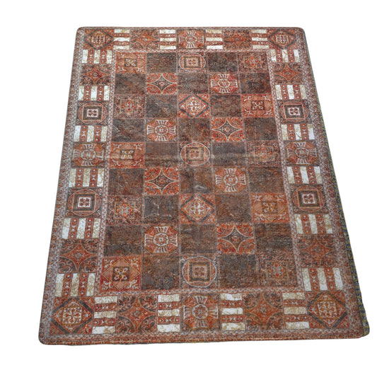 Rust Brown Checkered Carpet (5x7 Ft) – Anti-Skid