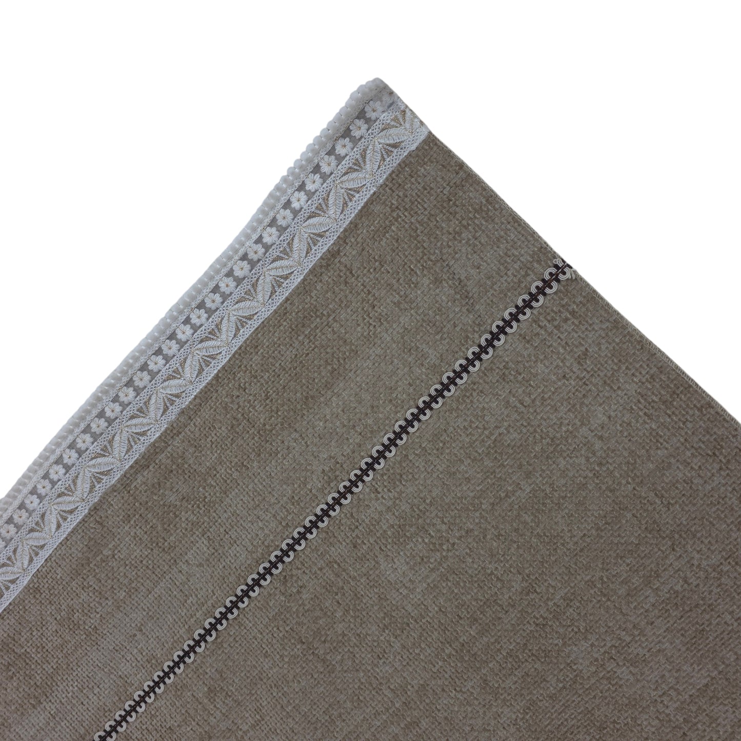 36 Inch Linen-Textured Beige Sofa Cover with Embroidered Lace Border