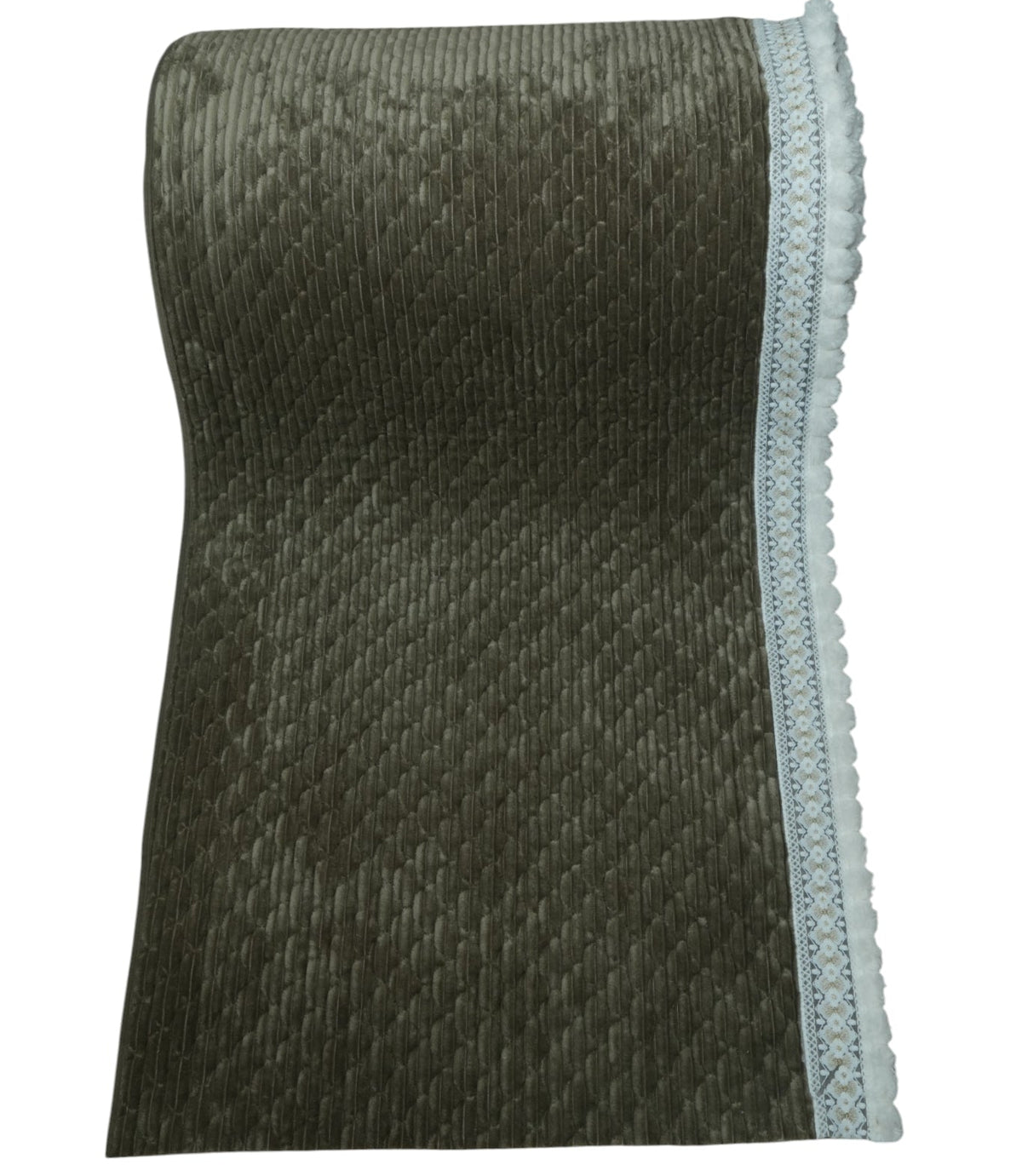 Royal Olive Green Corduroy Textured Sofa Cover with Pom-Pom Lace (Dark Olive Green) 27 inch