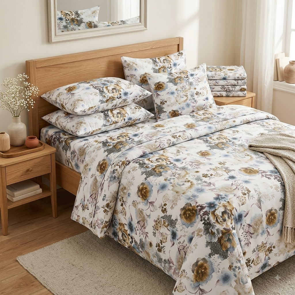 Botanical Floral Pure Cotton King Bedsheet (120x120 in)