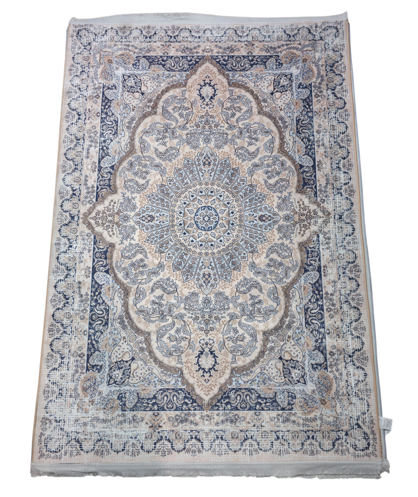 Cream & Royal Blue Intricate Medallion Carpet (5x7 Ft) – Anti-Skid