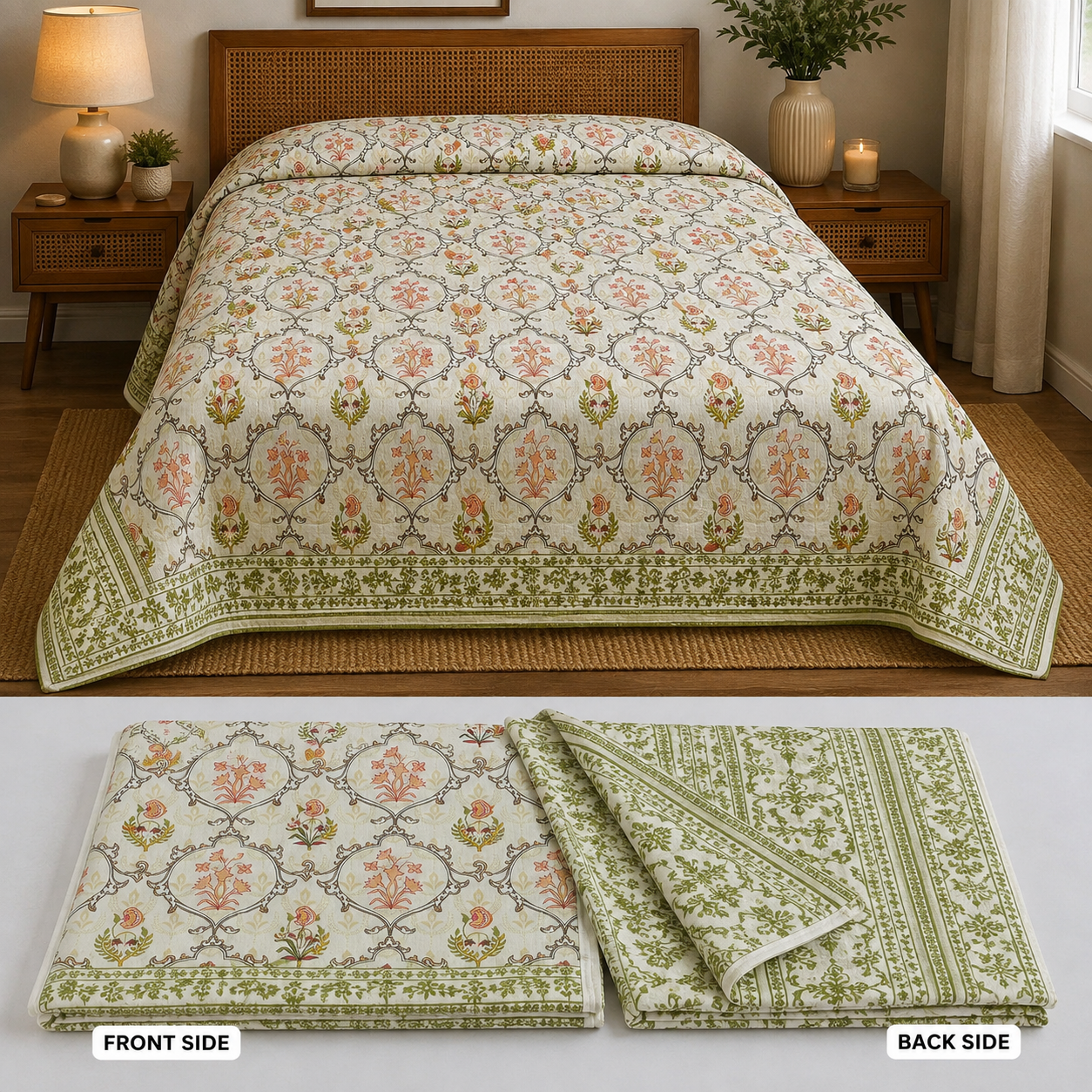 100% Pure Cotton Printed Double Bed AC Dohar | Reversible King Size Lightweight Blanket
