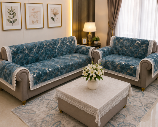 36 Inch Teal Blue Marble Pattern Soft Fur Sofa Cover