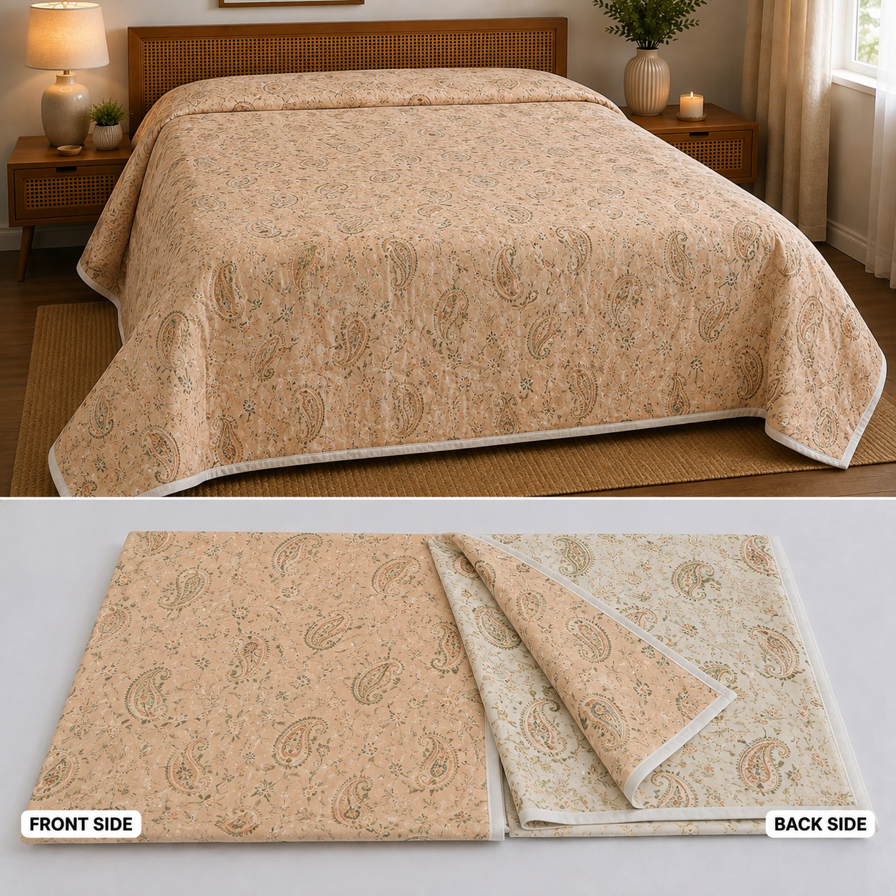 100% Pure Cotton Printed Double Bed AC Dohar | Reversible King Size Lightweight Blanket
