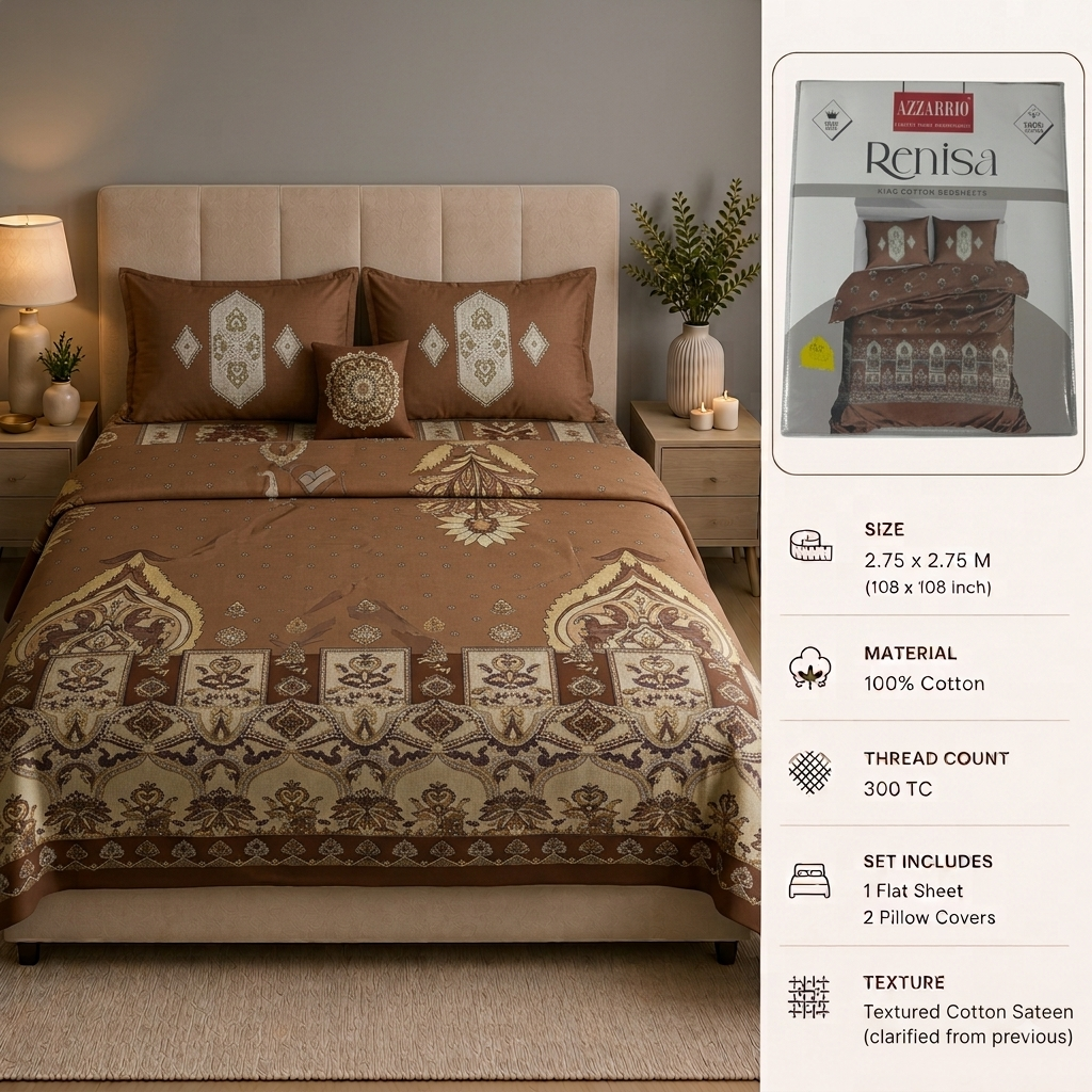 Azzarrio Renisa 300 TC Pure Cotton Luxury Printed Bedsheet Set
