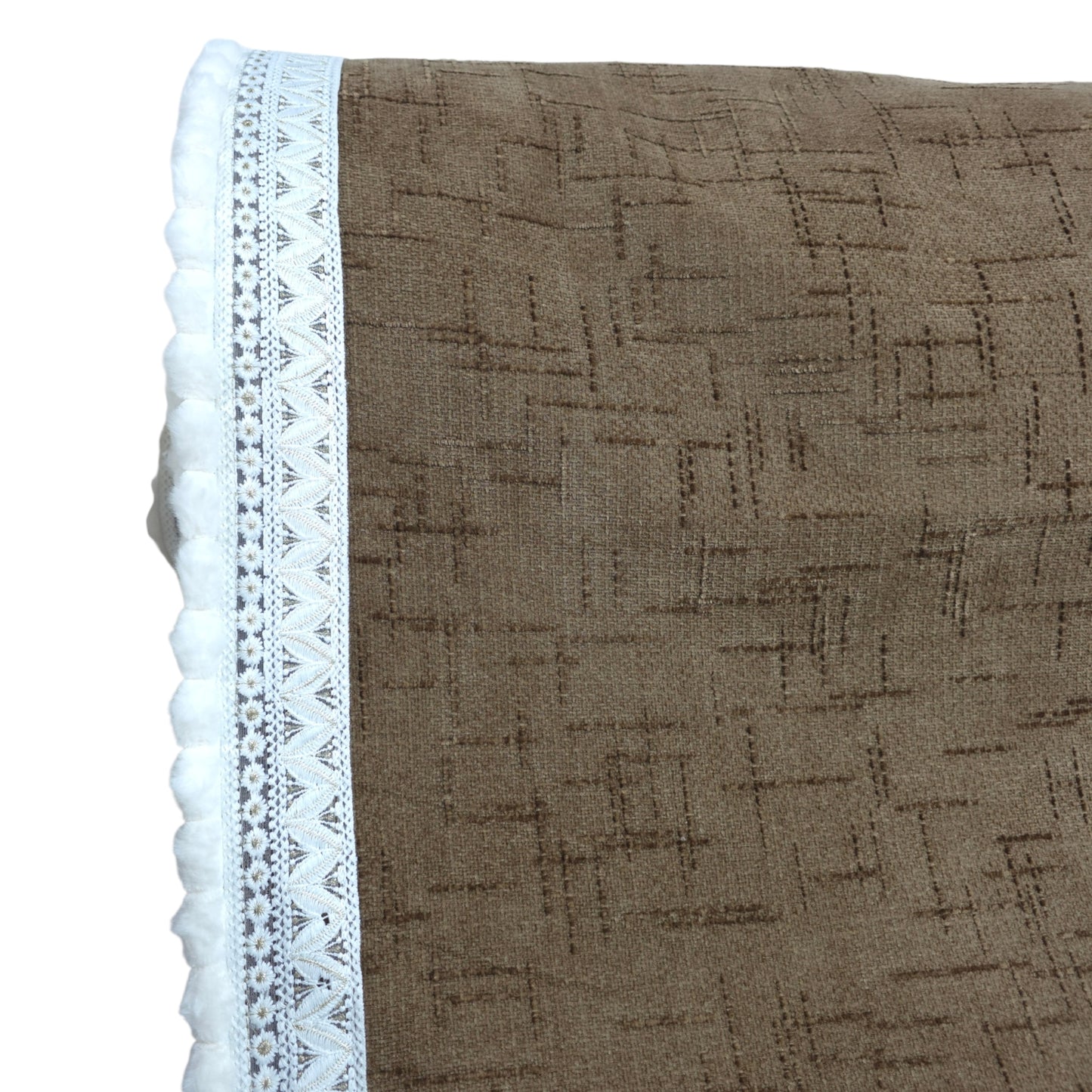 The Heritage Textured Abstract Weave & Crochet Lace Sofa Cover 27 Inch (Coffee Brown)