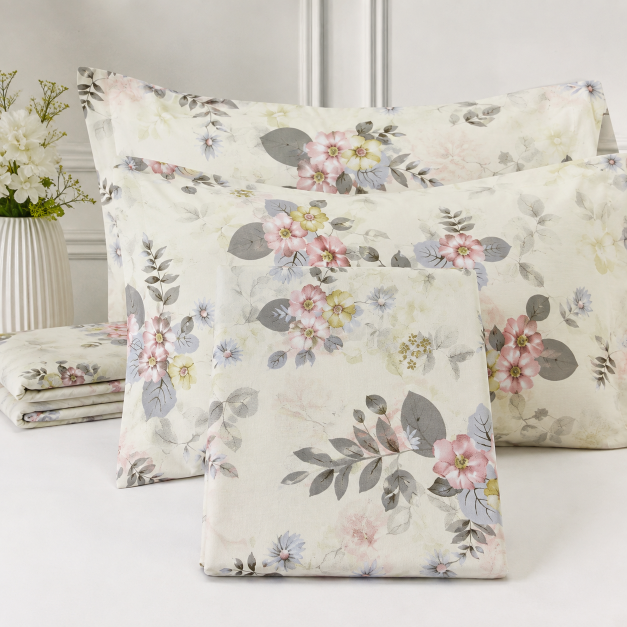 Botanical Floral Pure Cotton King Bedsheet (120x120 in)
