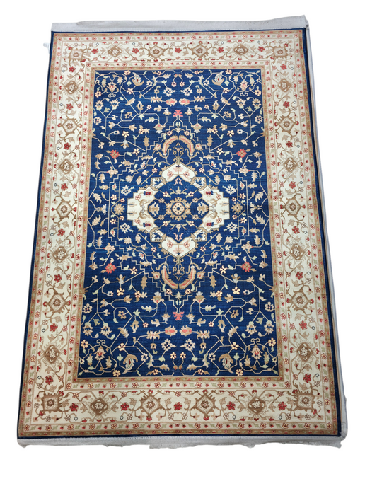Royal Blue Traditional Central Medallion Carpet (5x7 Ft) – Anti-Skid