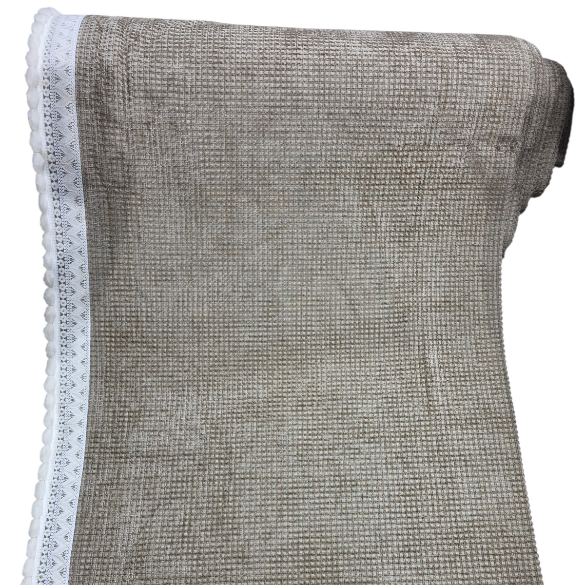 Elegant Light Grey Waffle Textured Sofa Cover with Floral Lace Border (Light Grey) 27 inch