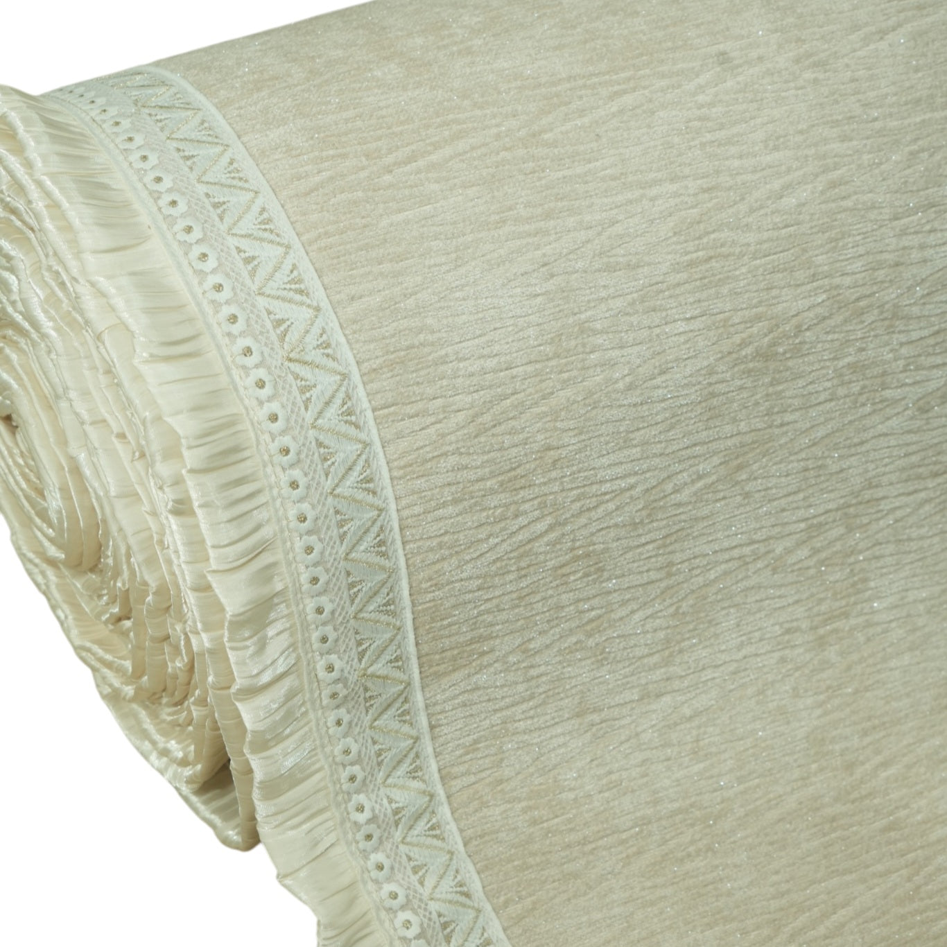 The Regal Brushed Velvet & Embroidered Lace Sofa Cover 27 Inch (Cream Beige)