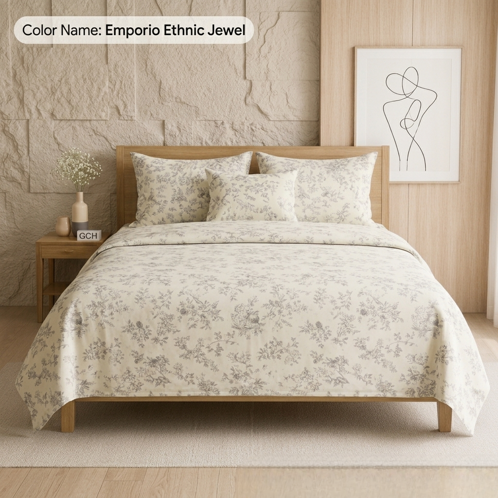 Rosepetal Corby 3 Pcs King Size Bedsheet – Floral Pattern on Off-White Fabric