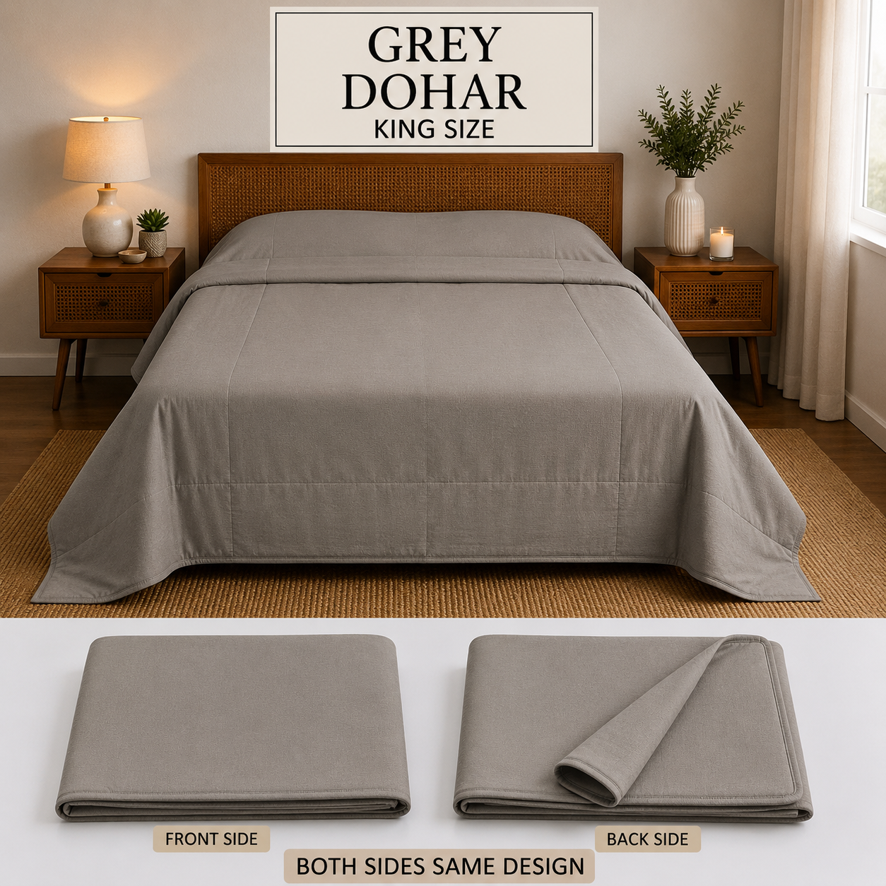 3-Layer Ultra-Soft Mulmul Cotton Solid Plain King Size Dohar (300 TC)