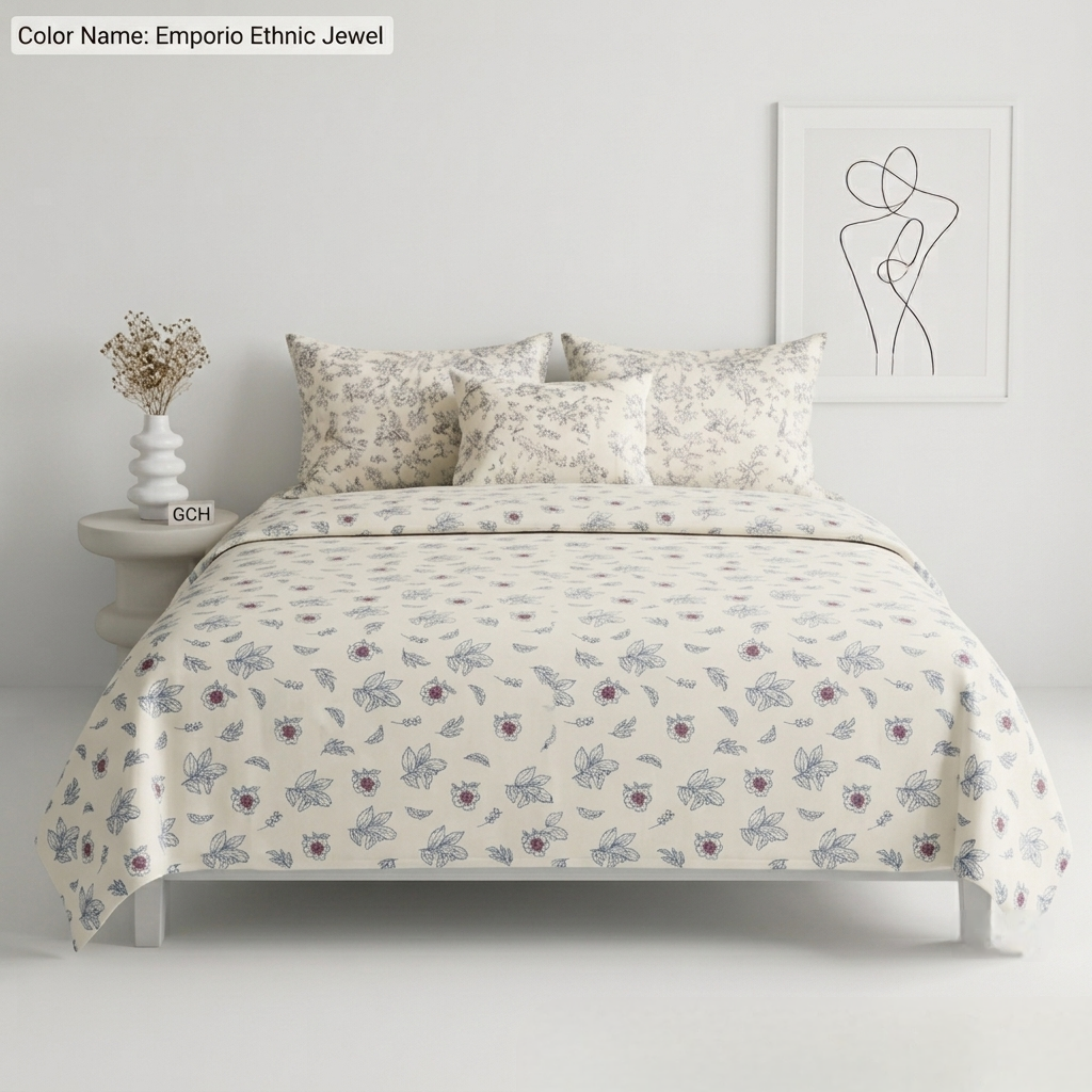 Rosepetal Corby 3 Pcs King Size Bedsheet – Floral Pattern on Off-White Fabric