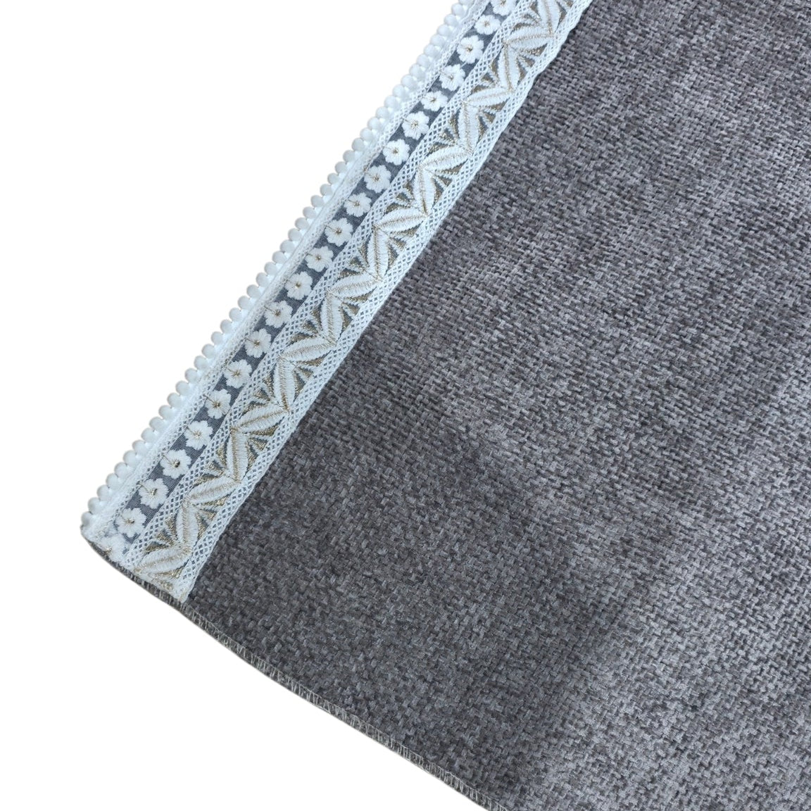 Elegant Dark Grey Textured Sofa Cover with Floral Lace Border (Dark Grey) 27 inch