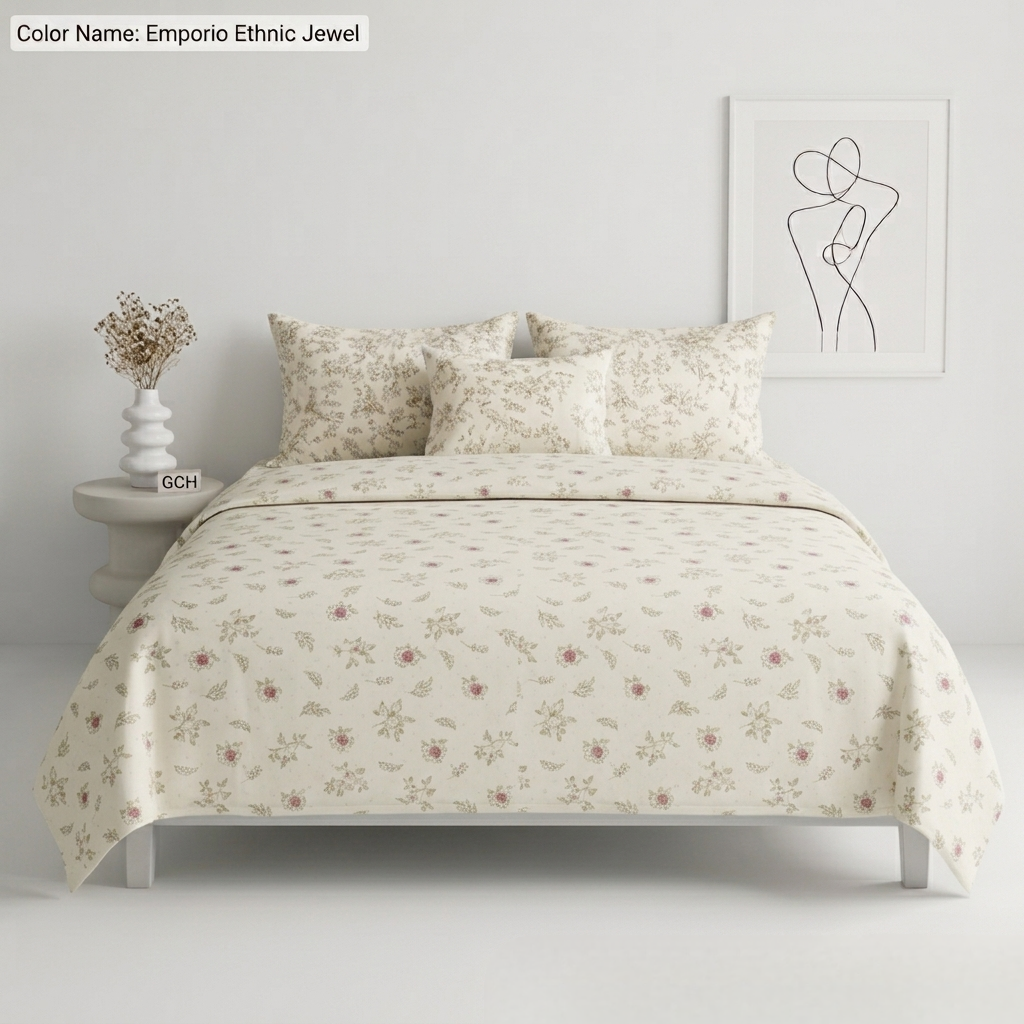 Rosepetal Corby 3 Pcs King Size Bedsheet – Floral Pattern on Off-White Fabric