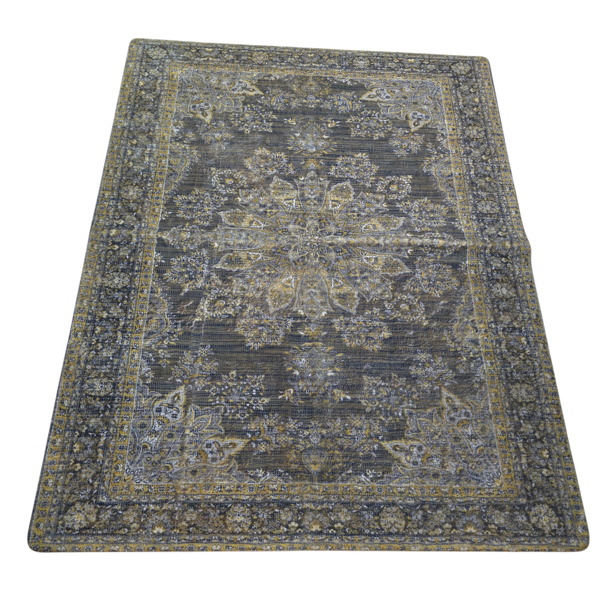 Grey Gold Medallion Carpet (5x7 Ft) – Soft Fur