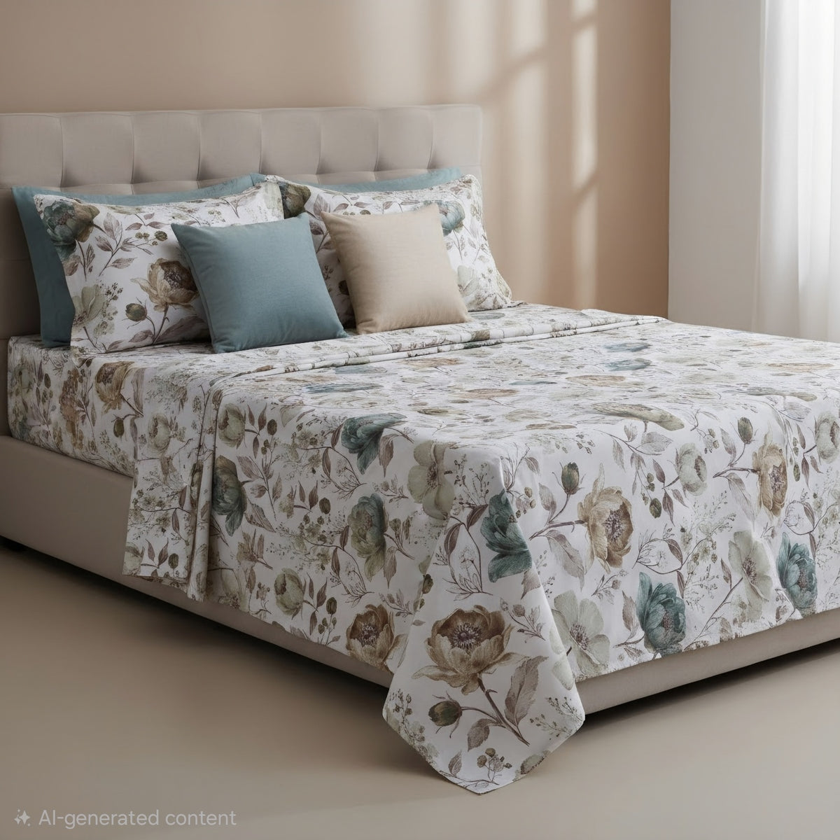 Botanical Floral Pure Cotton King Bedsheet (120x120 in)