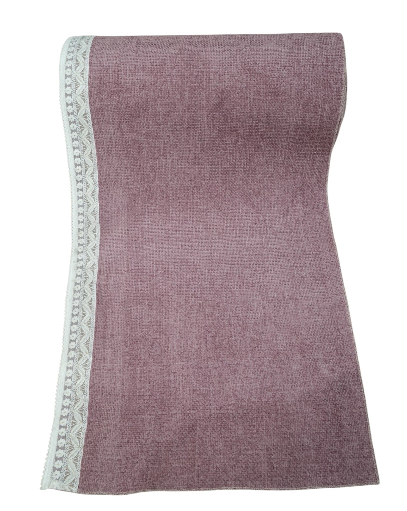 Elegant Mauve Textured Sofa Cover with Floral Lace Border (Mauve Pink) 27 inch