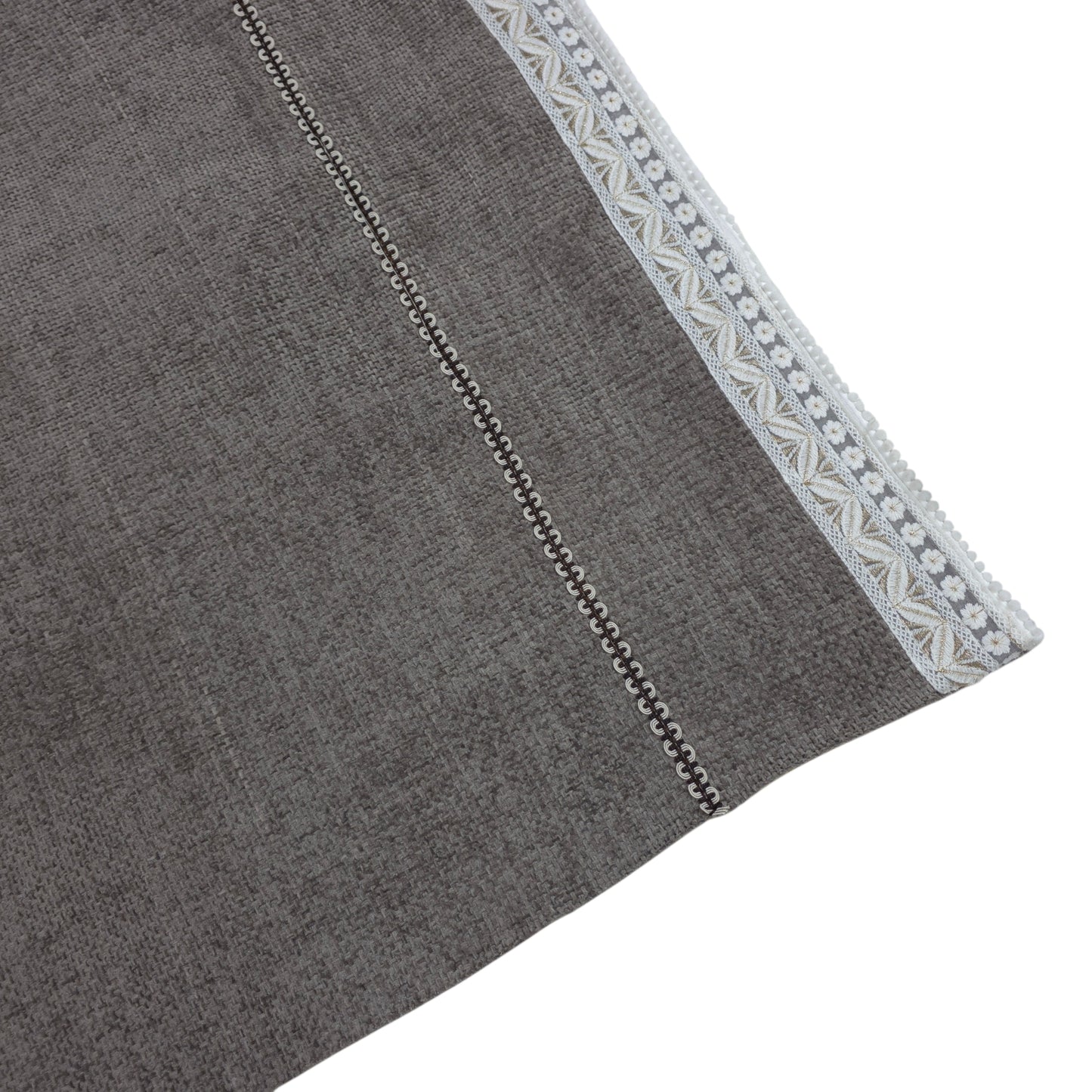 36 Inch Linen-Textured Dark Brown Sofa Cover with Embroidered Lace Border