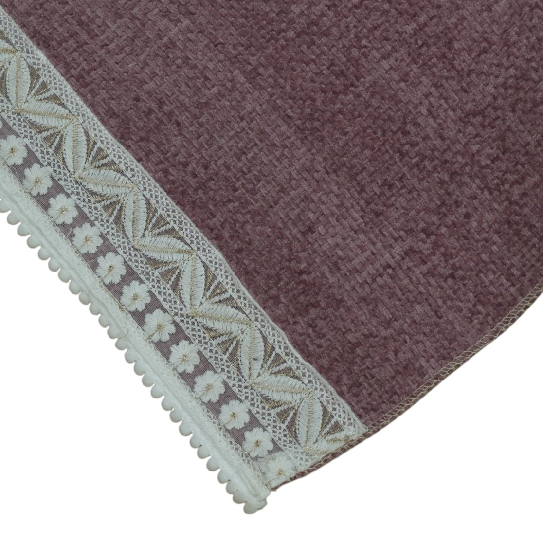 Elegant Mauve Textured Sofa Cover with Floral Lace Border (Mauve Pink) 27 inch