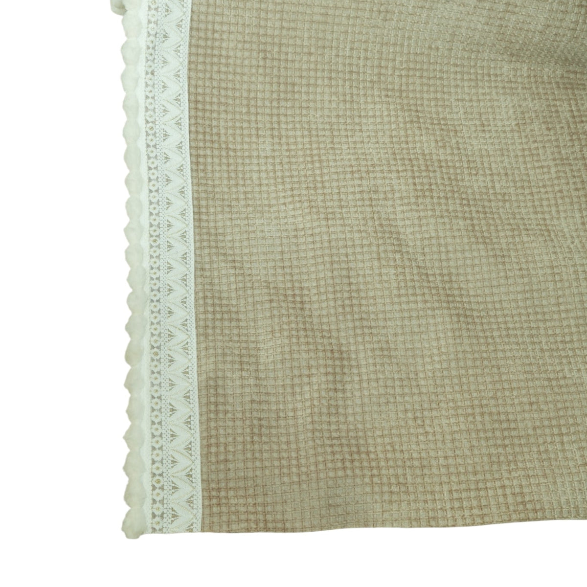 Elegant Beige Waffle Textured Sofa Cover with Floral Lace Border (Beige) 27 inch
