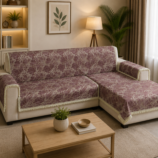 Sophisticated Rosewood & Silver Abstract Marble-Weave Sofa Cover (Muted Mauve / Dusty Rose) 27 inch