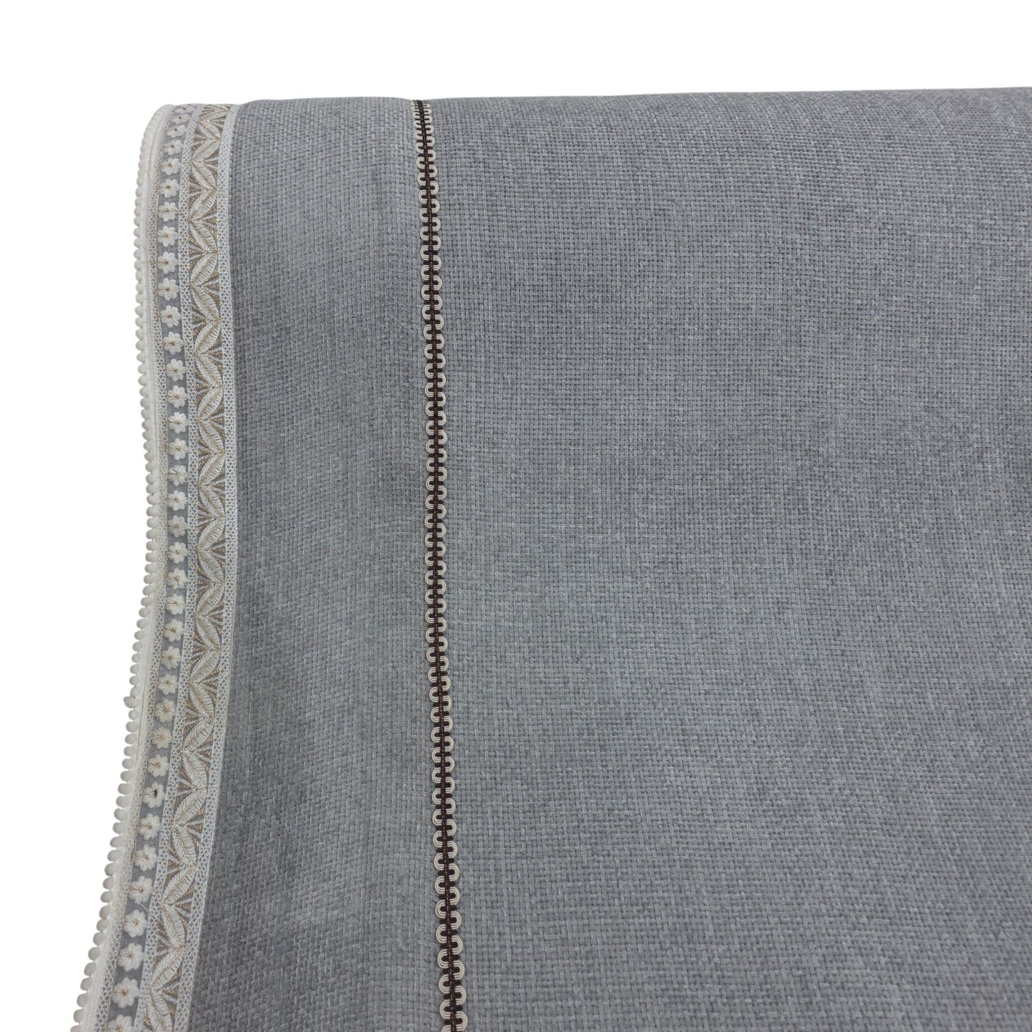 36 Inch Linen-Textured Grey Sofa Cover with Embroidered Lace Border
