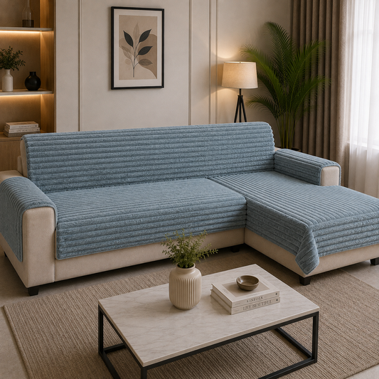 Premium Soft Fur Ribbed Anti-Skid Sofa Cover (Ice Blue) 27 inch