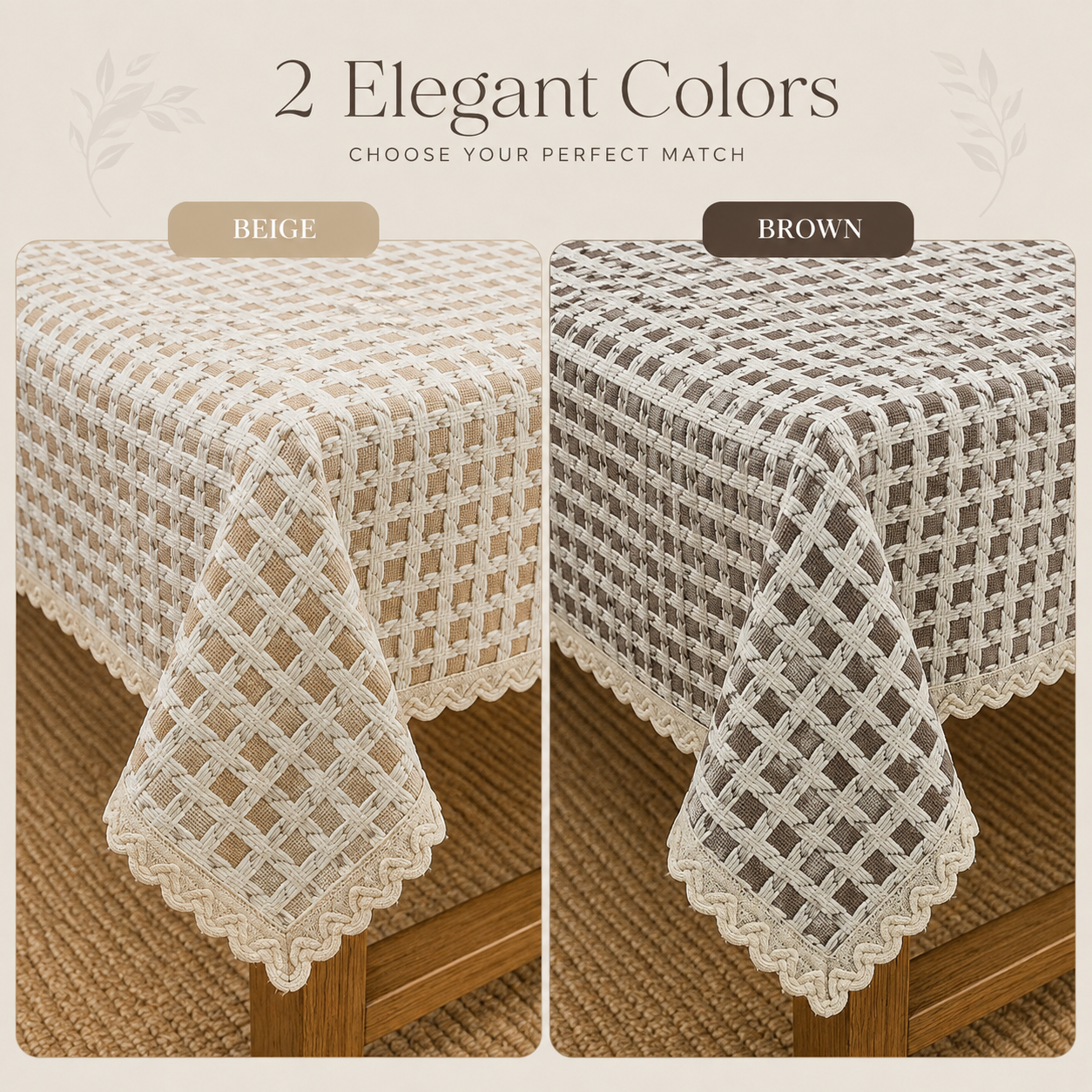Textured Woven Grid Table Cover – Elegant Dining & Center Table Cloth (Beige & Brown)
