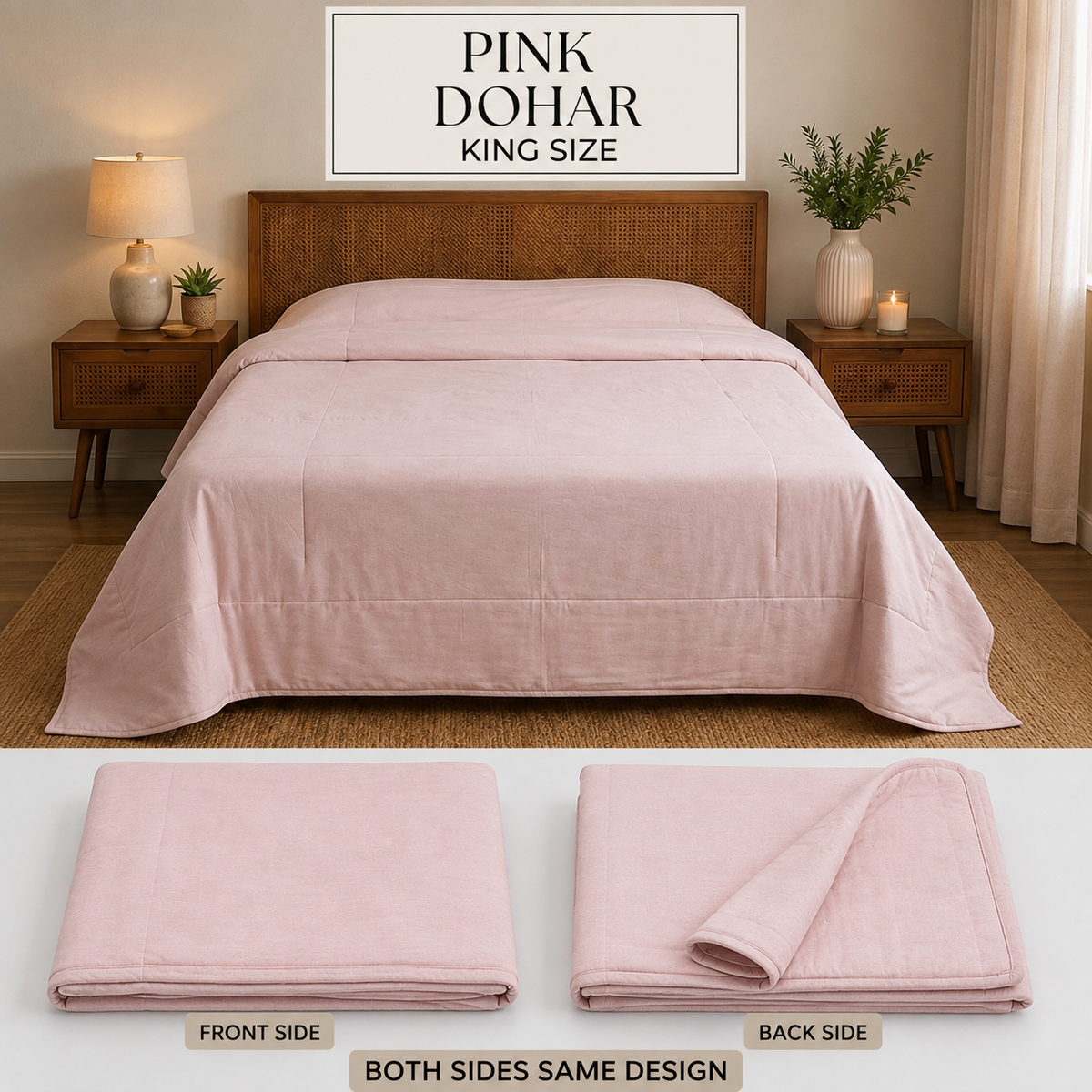 3-Layer Ultra-Soft Mulmul Cotton Solid Plain King Size Dohar (300 TC)