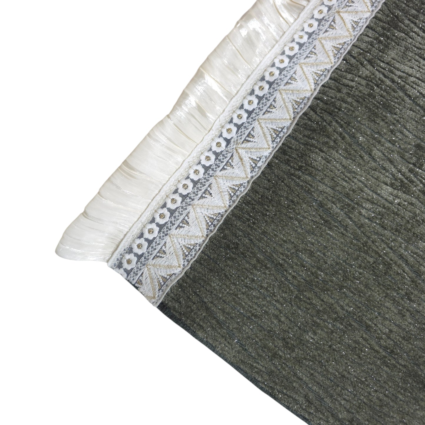 36 Inch Textured Shimmer Olive Green Sofa Cover with Embroidered Frill Border (Olive Green)