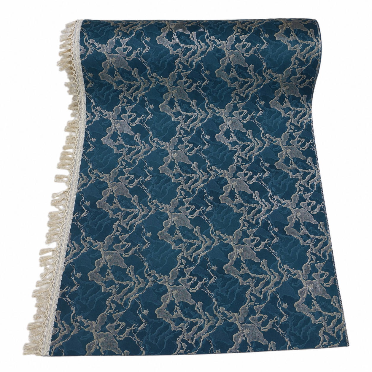 36 Inch Foil Print Marble Texture Teal Blue Sofa Cover with Frill Border (Teal Blue)