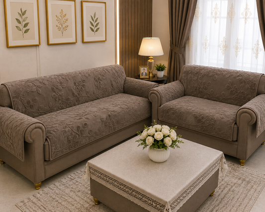 36 Inch Embossed Leaf Pattern Soft Fur Sofa Cover (Dark Brown)