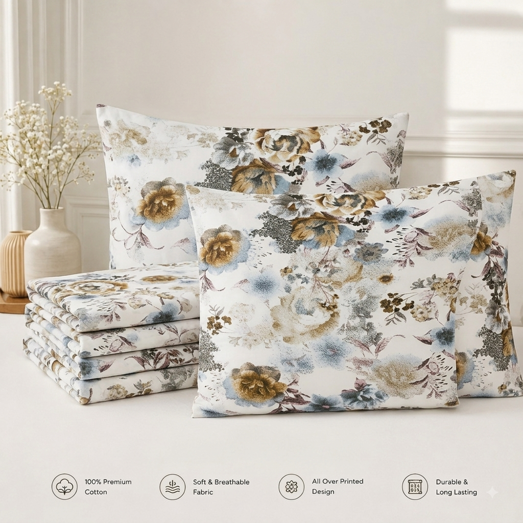 Botanical Floral Pure Cotton King Bedsheet (120x120 in)