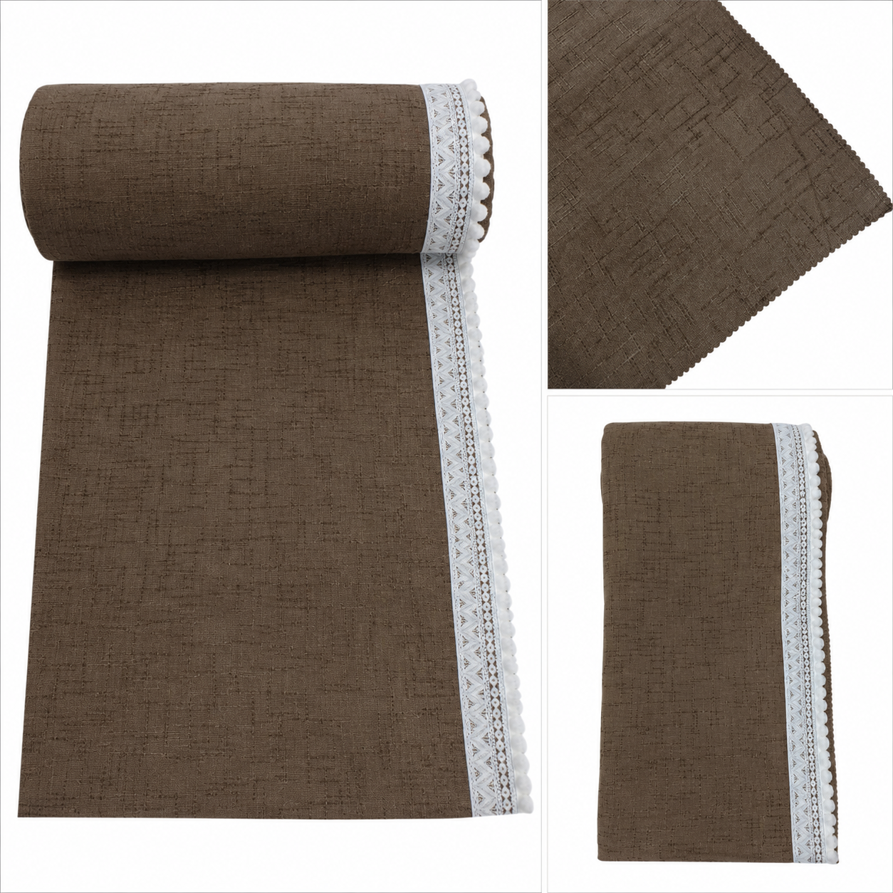 The Heritage Textured Abstract Weave & Crochet Lace Sofa Cover 27 Inch (Coffee Brown)