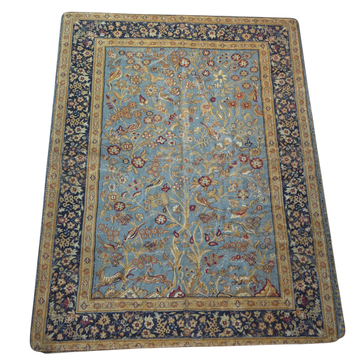 Sky Blue Kashmiri Tree Carpet (5x7 Ft) – Soft Fur
