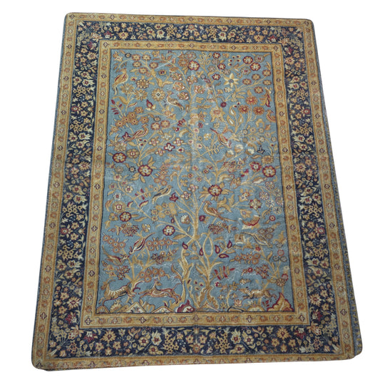 Sky Blue Kashmiri Tree Carpet (5x7 Ft) – Soft Fur
