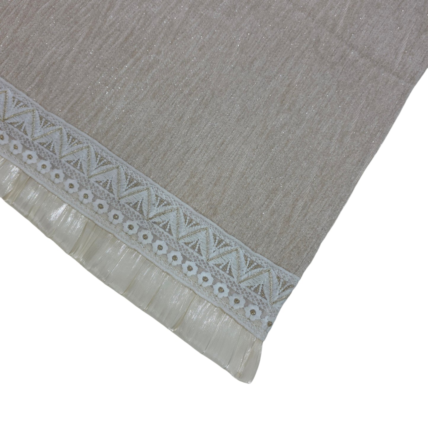 36 Inch Textured Shimmer Beige Sofa Cover with Embroidered Frill Border (Beige)