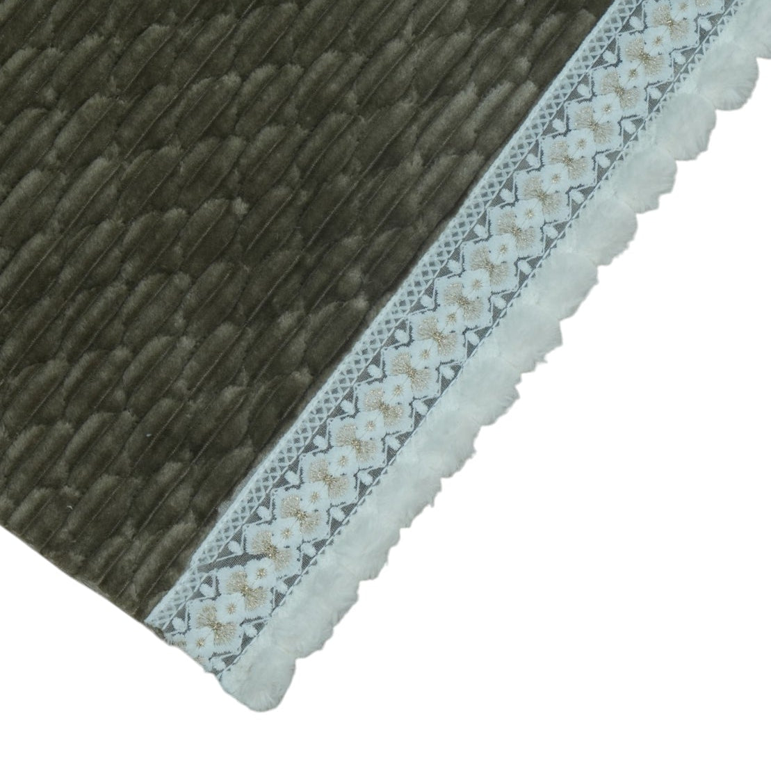 Royal Olive Green Corduroy Textured Sofa Cover with Pom-Pom Lace (Dark Olive Green) 27 inch