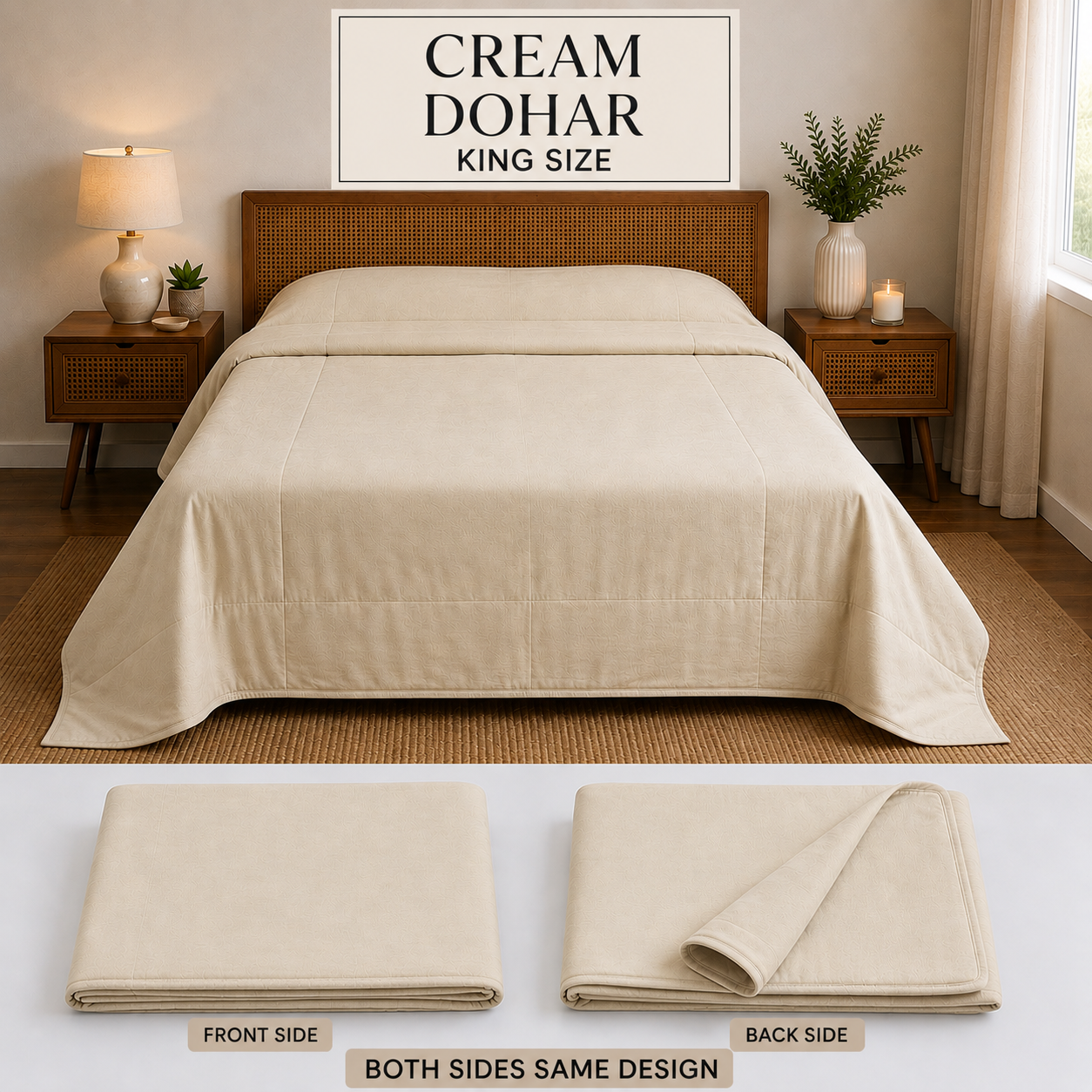 3-Layer Ultra-Soft Mulmul Cotton Solid Plain King Size Dohar (300 TC)