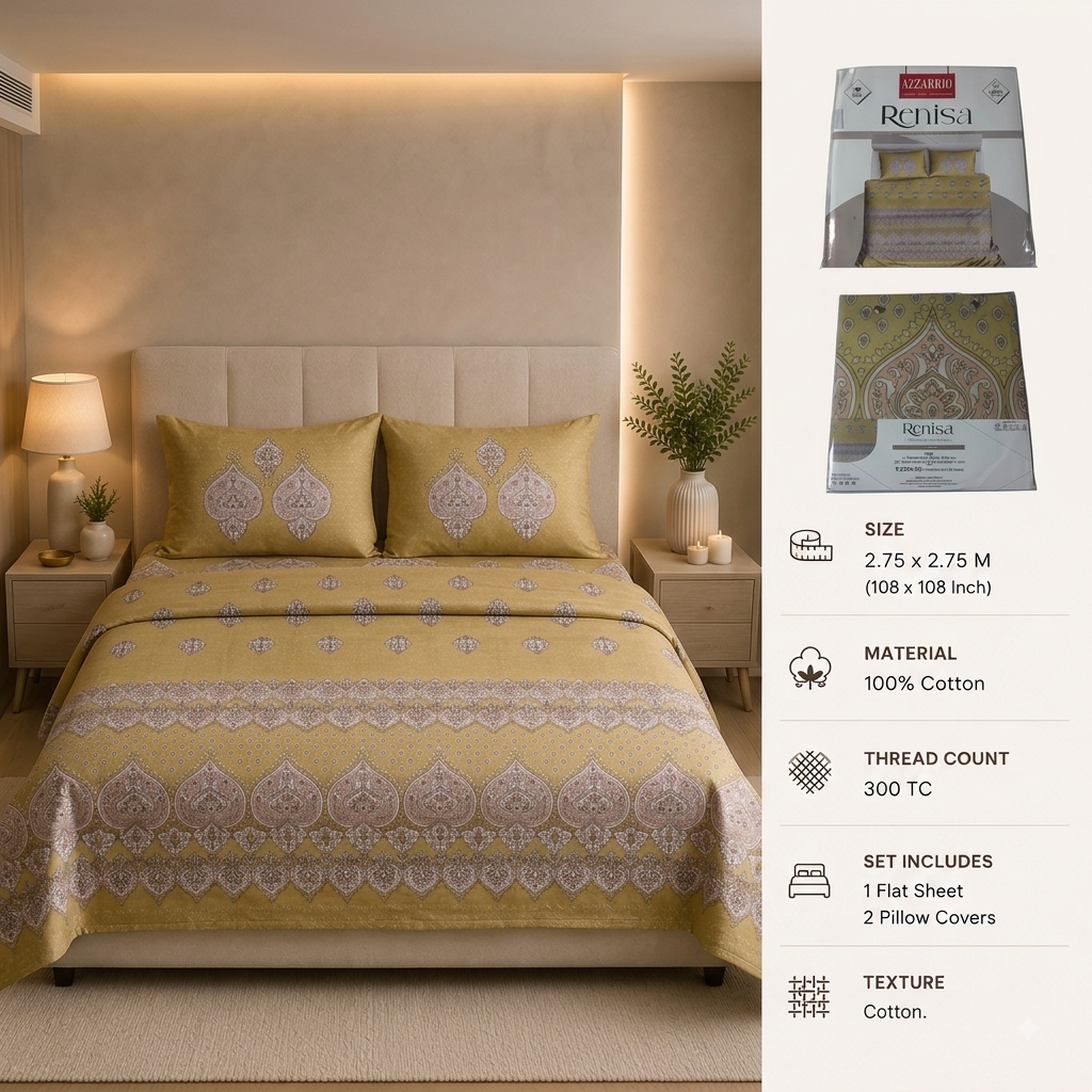 Azzarrio Renisa 300 TC Pure Cotton Luxury Printed Bedsheet Set