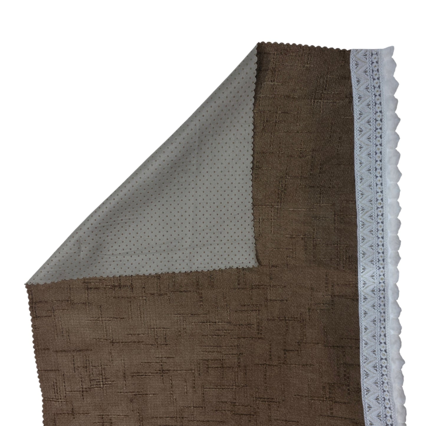 The Heritage Textured Abstract Weave & Crochet Lace Sofa Cover 27 Inch (Coffee Brown)