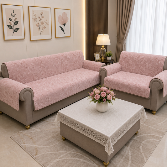 36 Inch Embossed Leaf Pattern Soft Fur Sofa Cover (Pink)